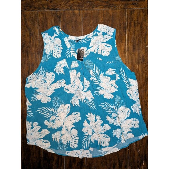 Torrid 4X Harper Teal White Floral Studio Crepe de Chine Flutter SleevelesBlouse - Picture 1 of 7